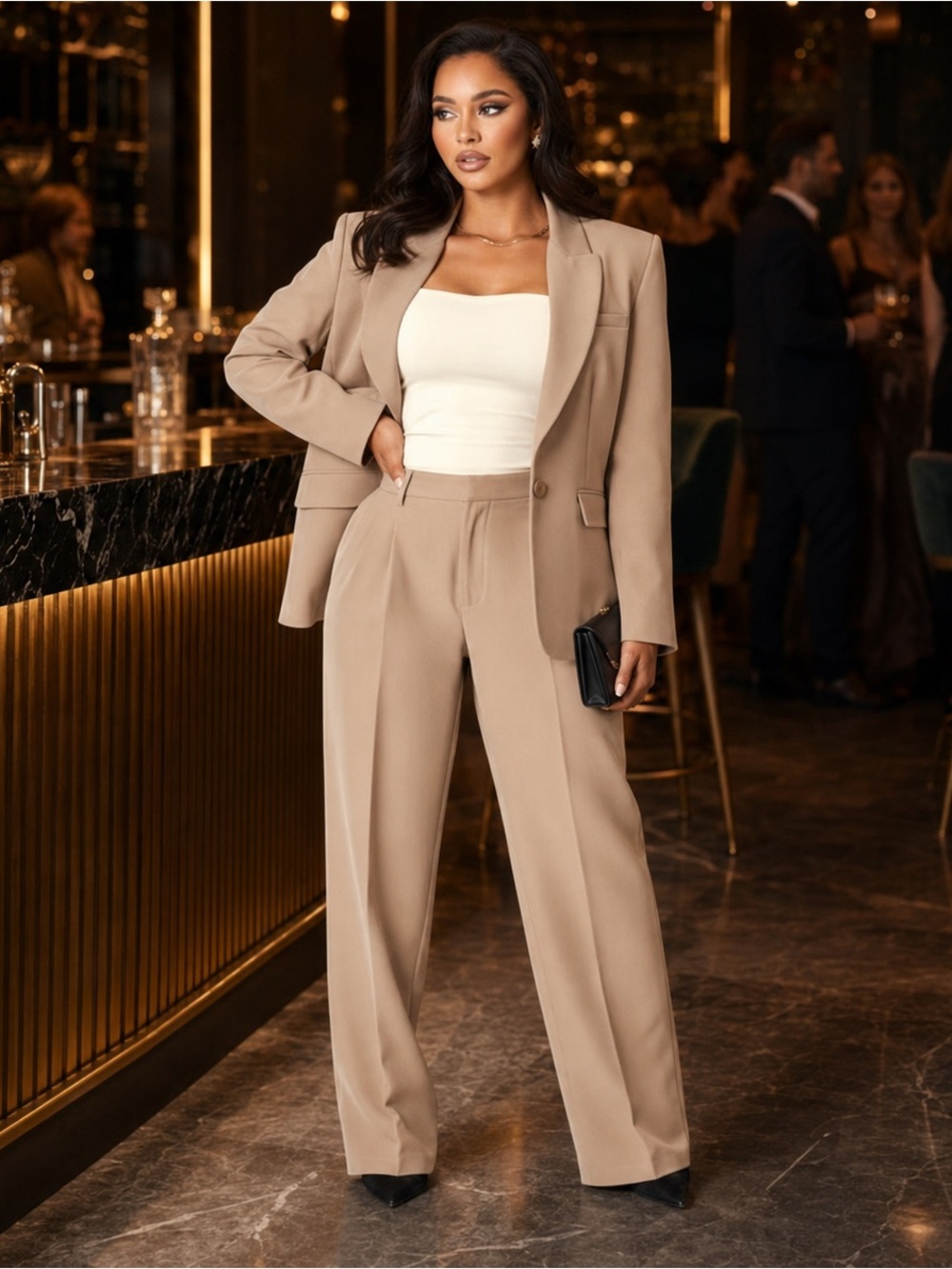 Women's Tailored Pantsuit in Taupe